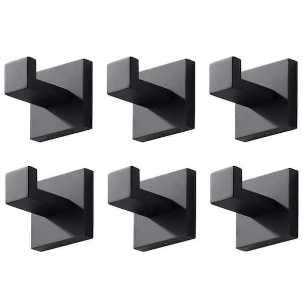 Stainless Steel Wall-Mounted J-Hook Bathroom Robe/Towel Hook in Matte Black (6-Pack)