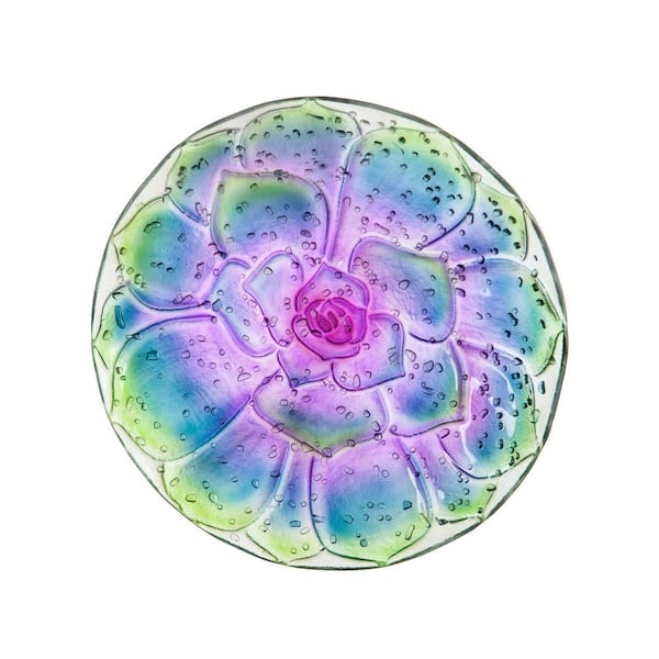 Evergreen 18 in. Conchita Succulent Hand Painted and Embossed Pebble Glass Bird Bath
