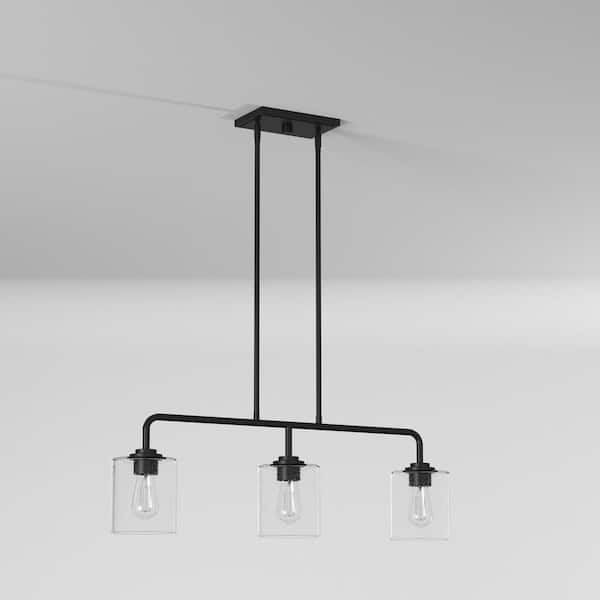 Designers Fountain - Logan 3-Light Matte Black Transitional Linear Chandelier for Kitchen Islands with No Bulbs Included