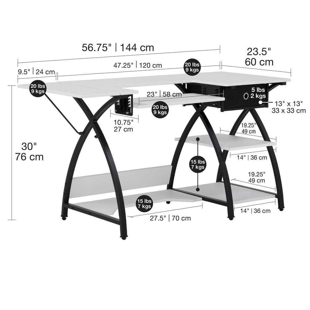 Comet Plus Adjustable Black and White Hobby Desk with Storage