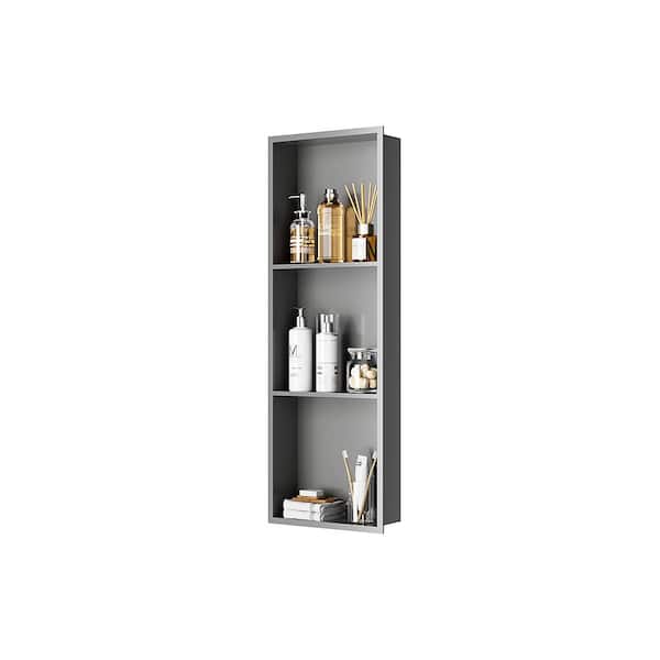 Simple Project 12 in. W x 36 in. H x 4 in. D Stainless Steel Wall Niche, 3-Tier Bathroom Shelf, Bathroom Storage, Gunmetal Gray