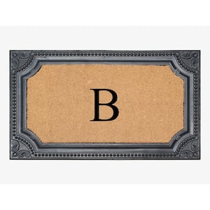 A1HC Angela Black/Beige 24 in. x 39 in. Rubber and Coir Heavy Duty Easy to Clean Monogrammed B Door Mat