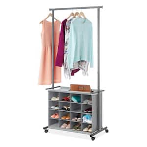 Gunmetal Gray Steel and Fabric Clothes Rack with Cubbies 32.88 in. W x 70.25 in. H
