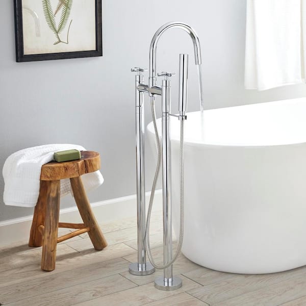 Danay 2-Pipe 2-Handle Freestanding Floor Mount Roman Tub Faucet with Handheld Handshower in Chrome