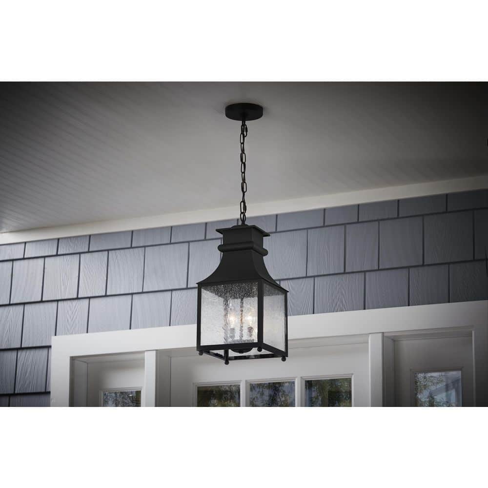Rainbrook 18 in. 2-Light Matte Black Outdoor Hanging Light Pendant Light with Seeded Glass price history on PriceWatchPro