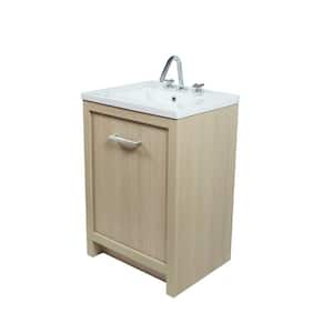24 in. W x 18.5 in. D x 34.5 in. H Single Sink Freestanding Bath Vanity in Neutral with White Ceramic Sink Top