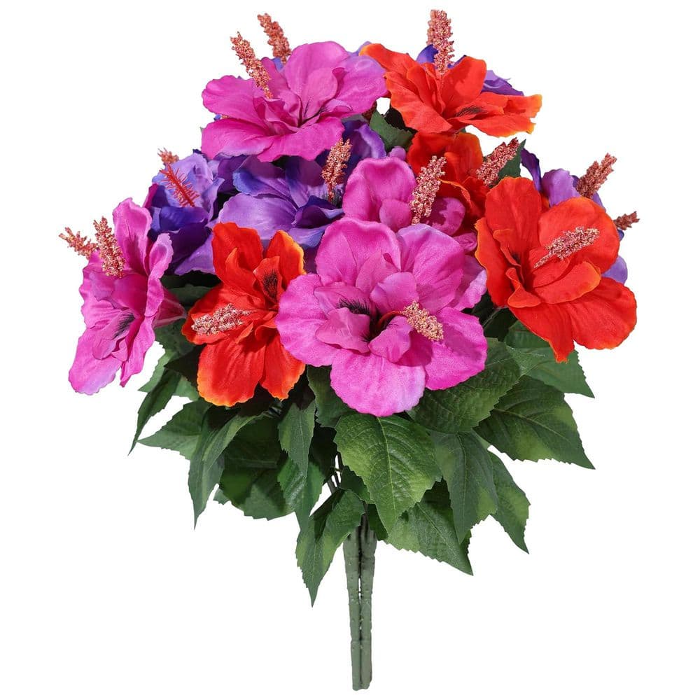 4 Pack Artificial Hibiscus Mix Color Family UV Resistant