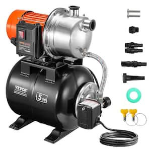 1.6HP Shallow Well Pump Automatic Irrigation Water Booster Pump with 5 Gal. Pressure Tank for Home Garden Lawn