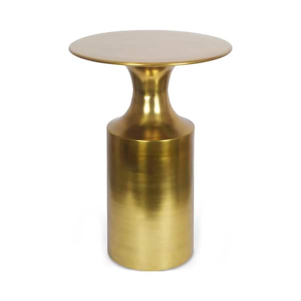 Dorian 14.5 in. Round Polished Gold Metal Accent Table with Semi-Gloss Finish
