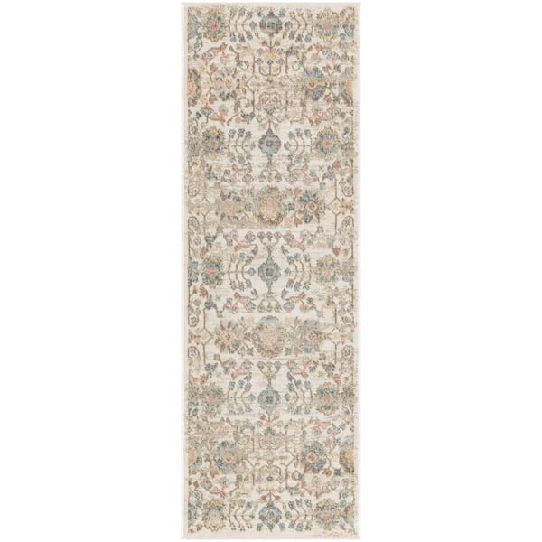 Nourison Washable Decor Beige 2 ft. x 6 ft. Medallion Traditional Runner Area Rug