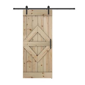 Diamond 28 in. x 84 in. Unfinished Pine Wood Sliding Barn Door with Hardware Kit (DIY)