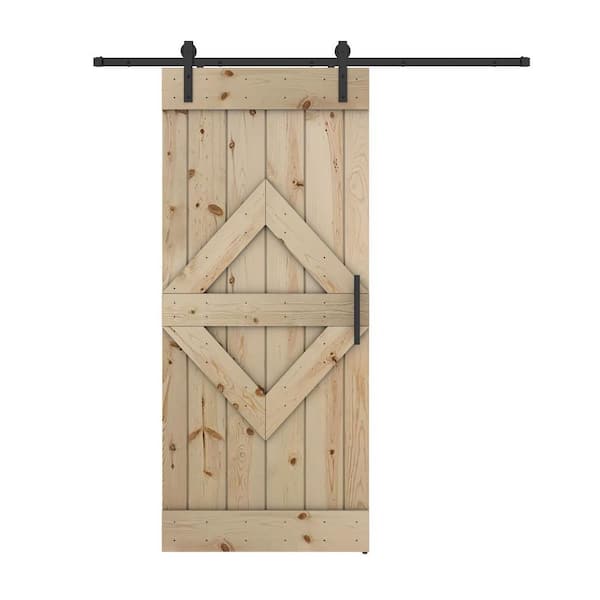 Dessliy Diamond 38 in. x 84 in. Unfinished Pine Wood Sliding Barn Door with Hardware Kit (DIY)