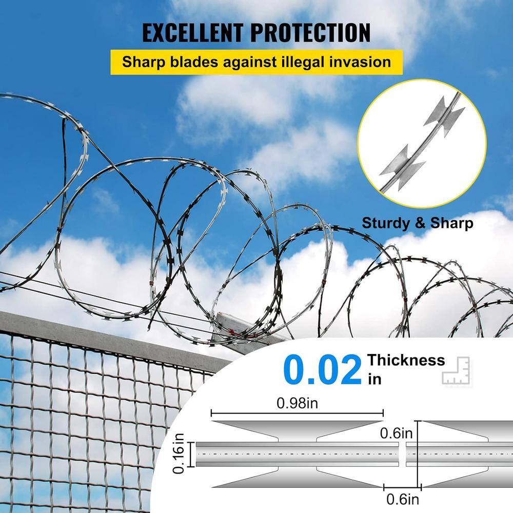Galvanized Double Spiral Razor Wire Fence Set, 98 ft Coverage