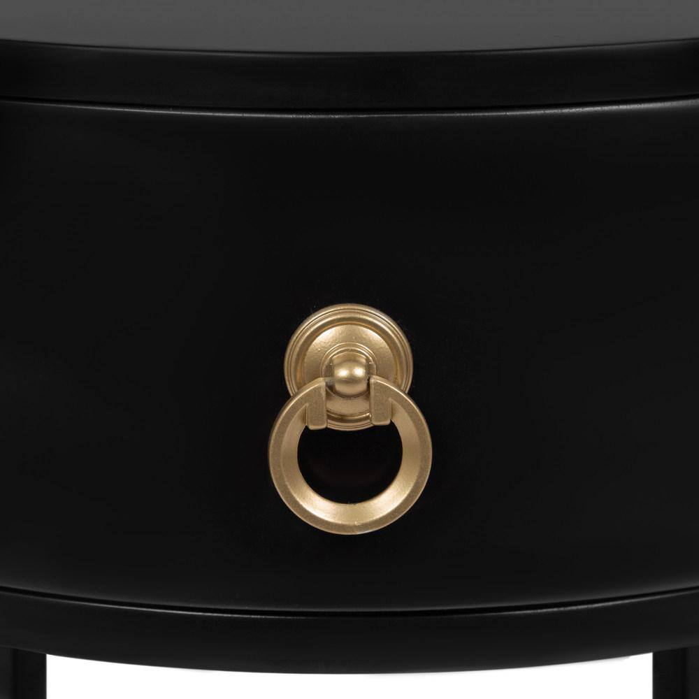 Black and Gold Round Wood Side Table with Storage