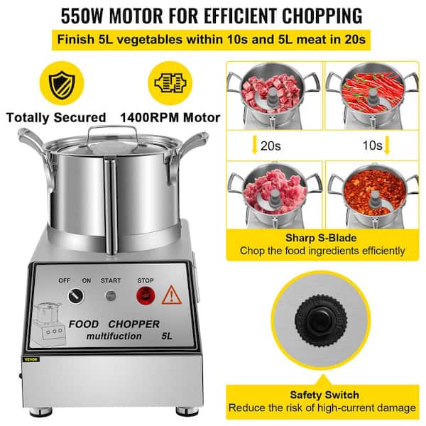 VEVOR 25-Cup Silver Capacity Commercial Food Processor Electric Food Cutter  1400 RPM Stainless Steel Grain Mill FSJQS804QSJ4L0001V1 - The Home Depot