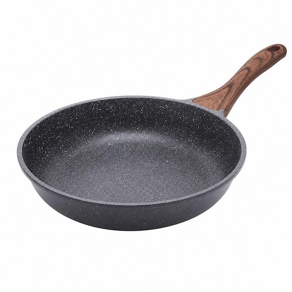10 in. Cast Aluminum Nonstick Frying Pan, Swiss Granite Coating, Woodgrain Handle - PFOA Free