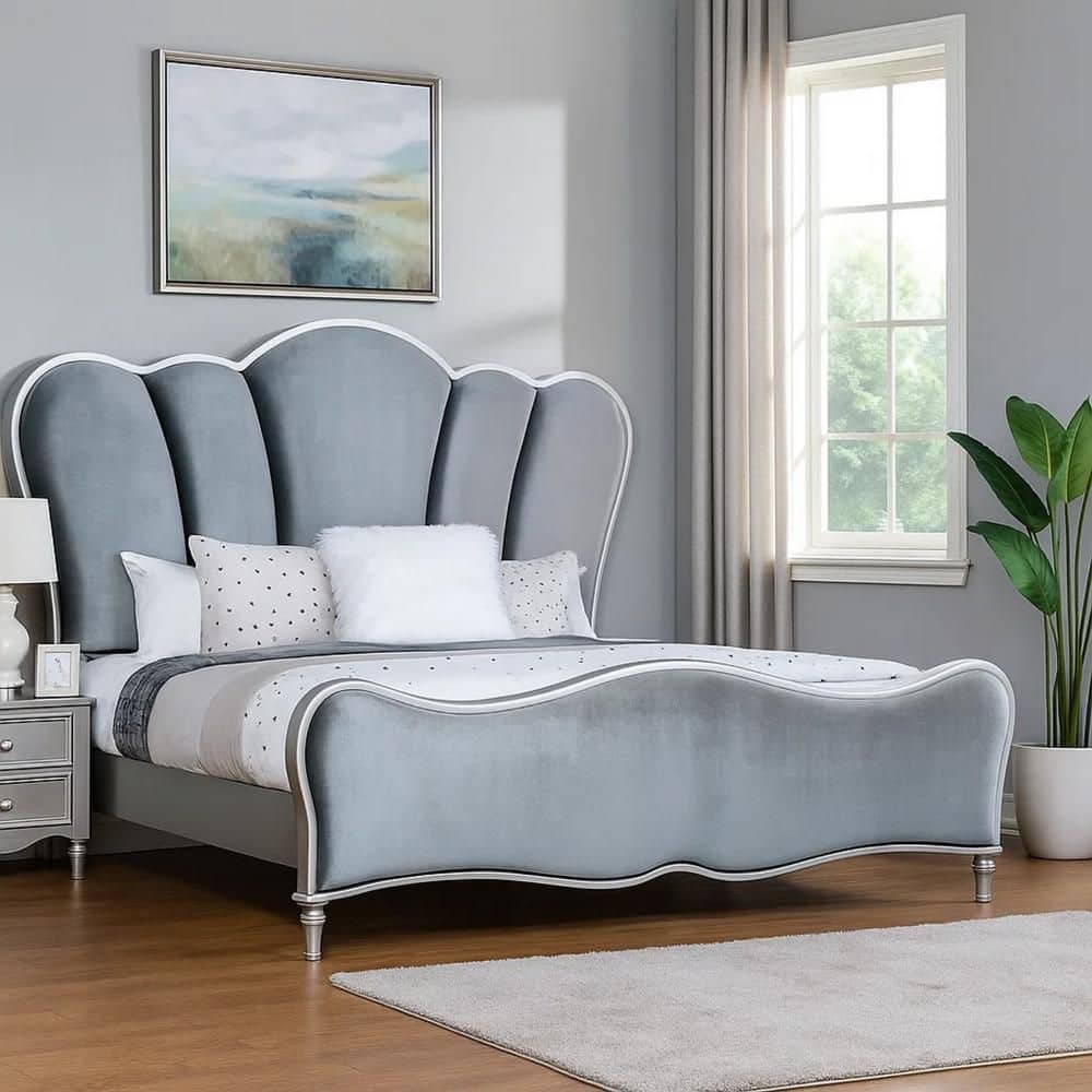 Eleena Silver  Wood Frame Queen Panel Bed with Padded Headboard price history on PriceWatchPro