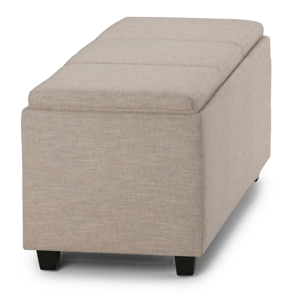Avalon Natural Linen Look Large Storage Ottoman with Serving Trays