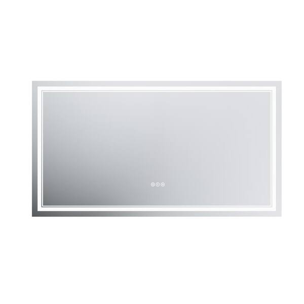 FUNKOL 55 in. W x 30 in. H Large Rectangular Frameless LED Light Anti-Fog Wall Mount Bathroom Vanity Mirror in White