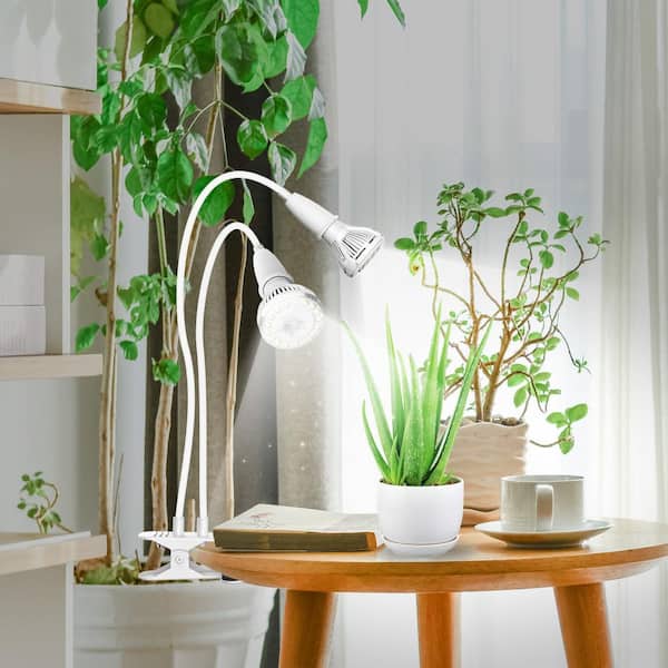 SANSI 300-Watt Equivalent Full Spectrum White Clip-on Gooseneck Grow Light for Indoor Plants 4000K Daylight (2-Pack)