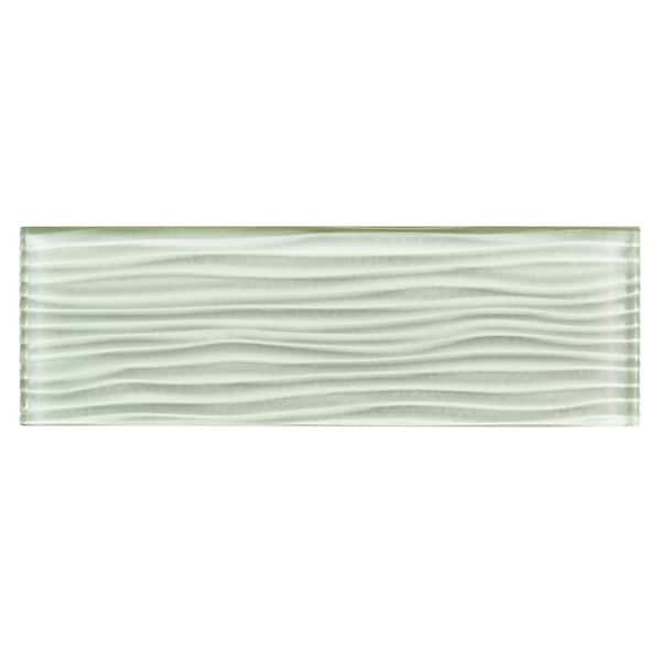 Enchant Parade Florette Light Green Glossy 4 in. x 12 in. Glass Textured Subway Wall Tile Sample