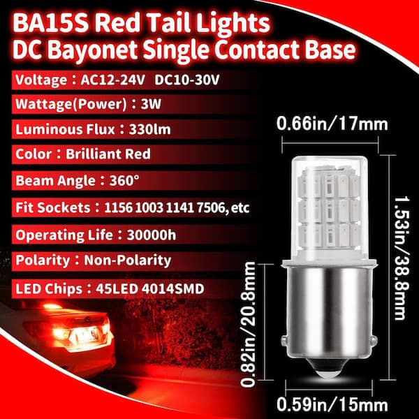 LAIFUCAM 12V 1156 BA15S Red LED Bulbs AC10-24V DC10-30V Bayonet