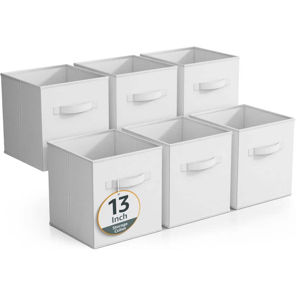 Large Storage Bins, Foldable Organizer Cubes with Handle, White 13 in. x 13