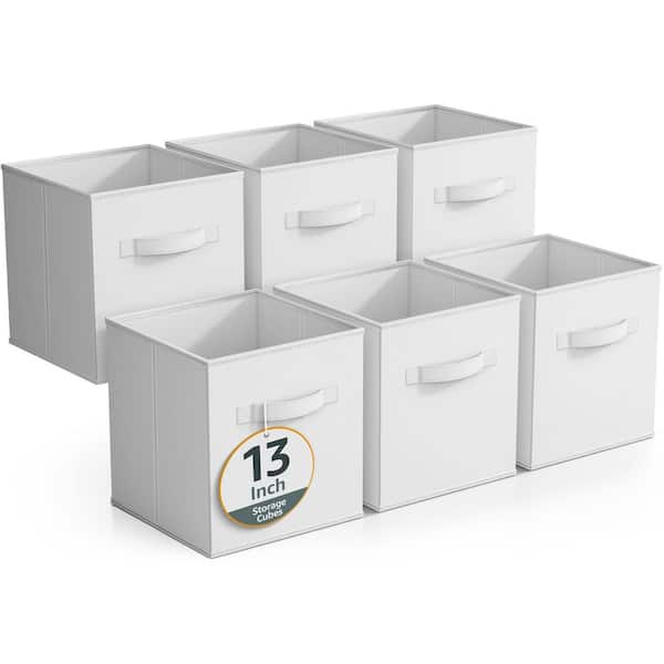 Sorbus Large Storage Bins, Foldable Organizer Cubes with Handle, White 13 in. x 13 in. Fabric Decorative Basket (Set of 6)