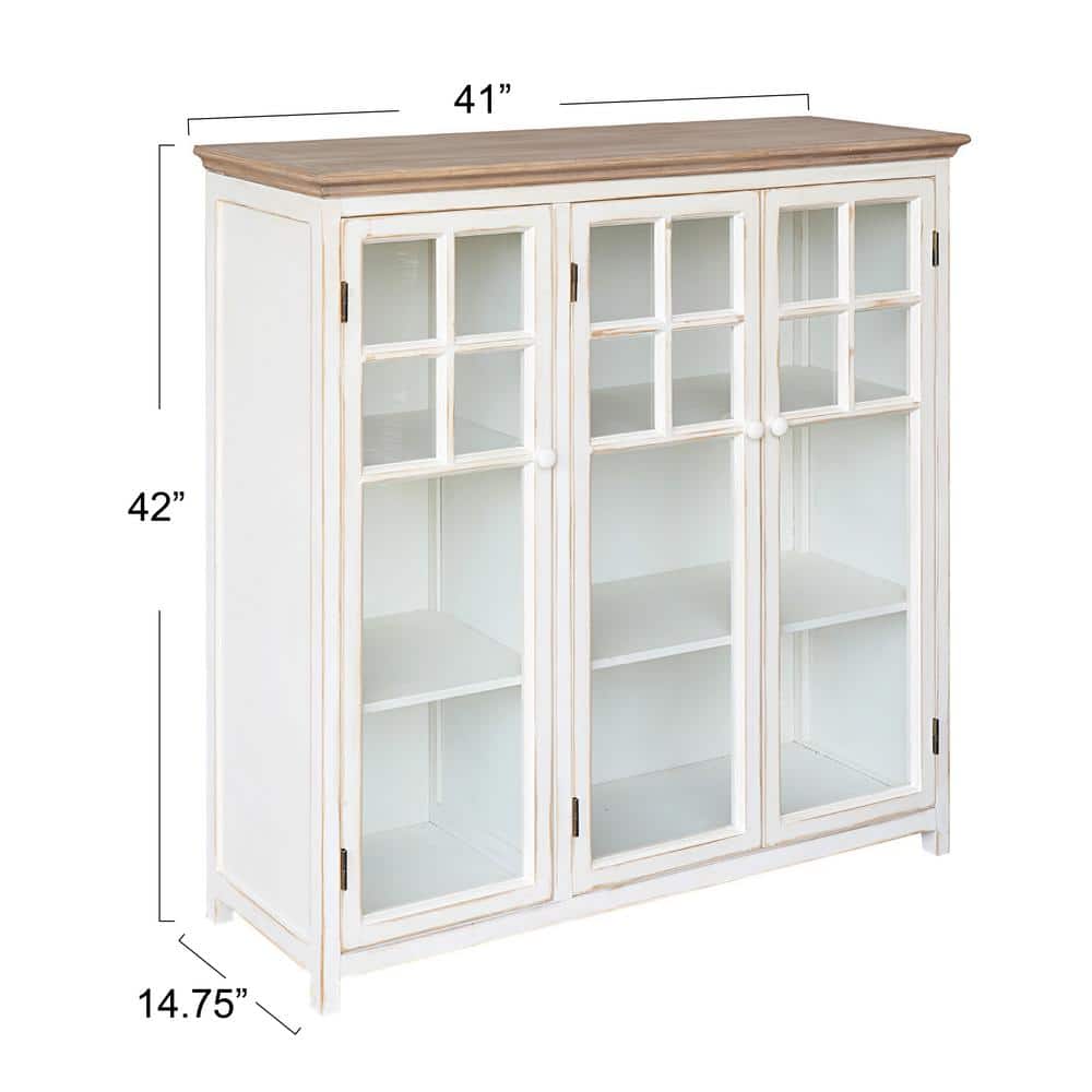 Cream Wood and Glass Freestanding Office Cabinet