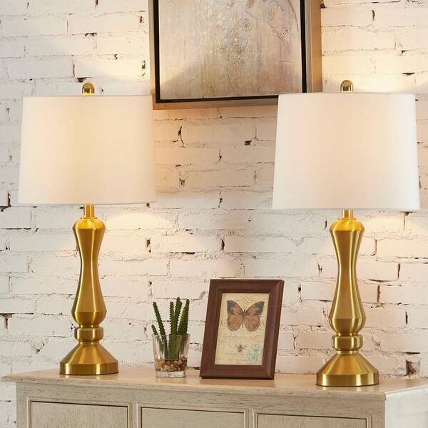 gold coloured bedside lamps