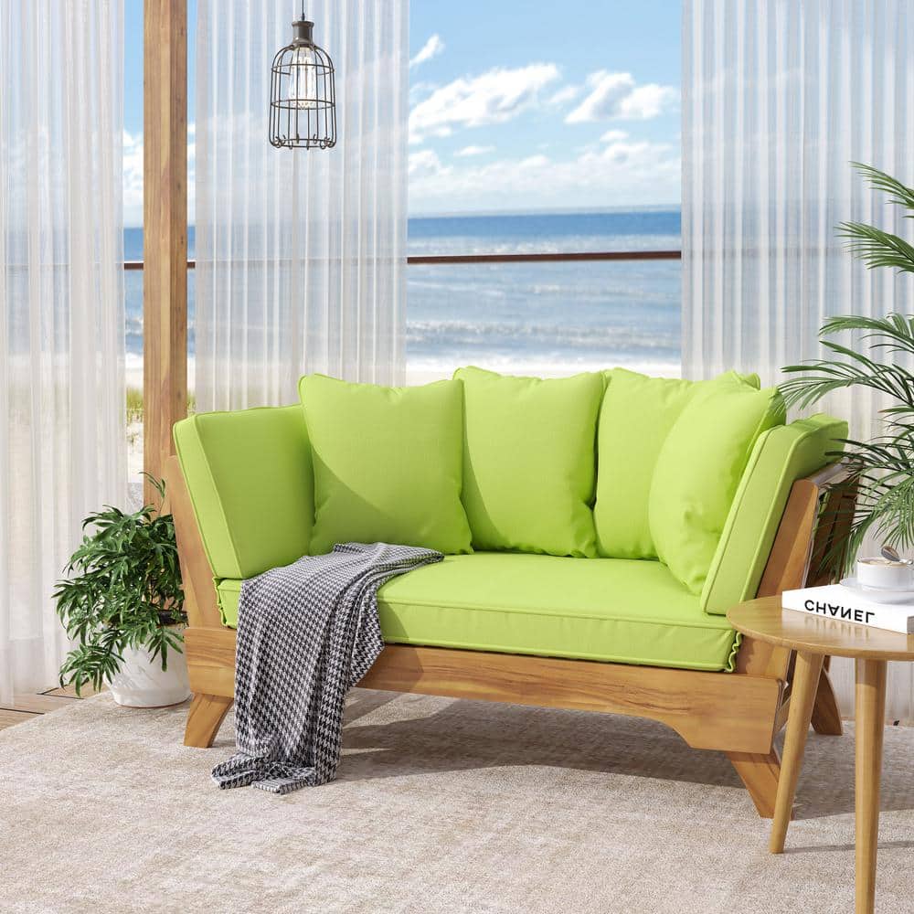 Expandable Teak Daybed with Light Green Cushions