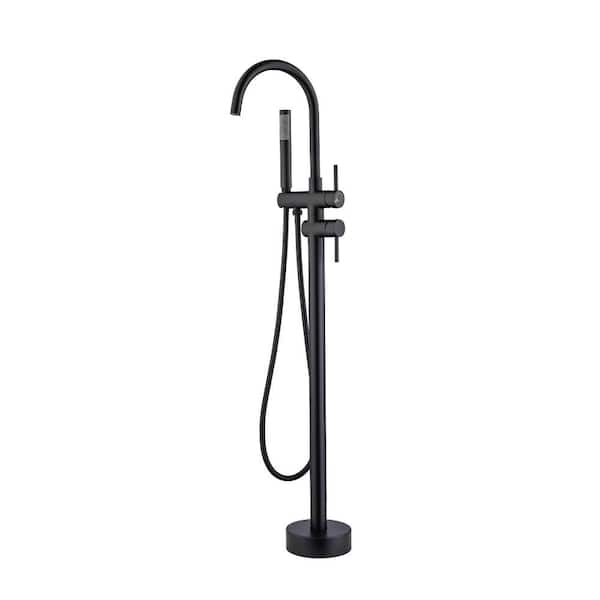 Lukvuzo Single-Handle Freestanding Tub Faucet in. Brushed Nickel with Hand Shower in Black, Tub Filler High Flow Shower Faucets