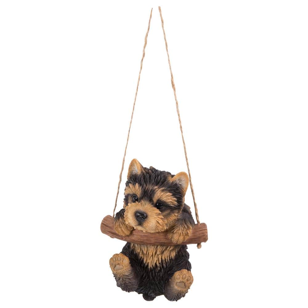Adorable Hanging Black and Brown Yorkshire Terrier Puppy Statue
