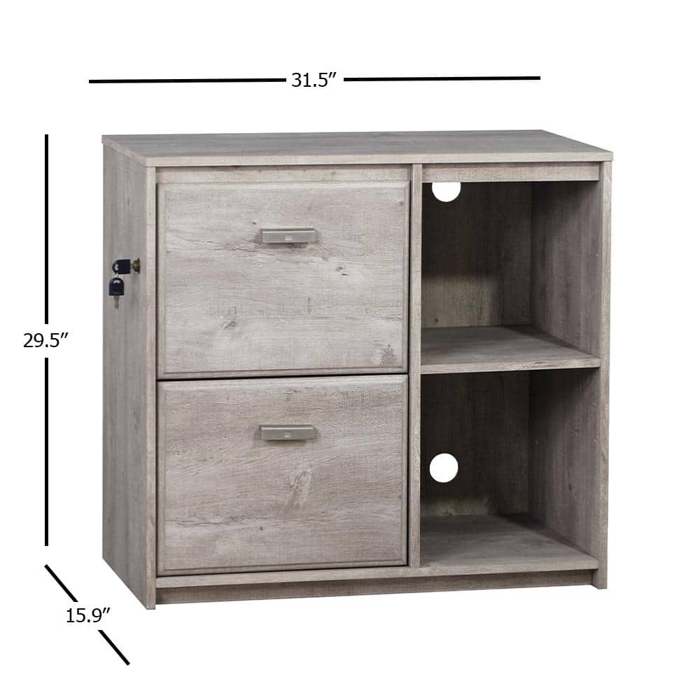 Washed Gray 2-Drawer Wood File Cabinet with Shelves