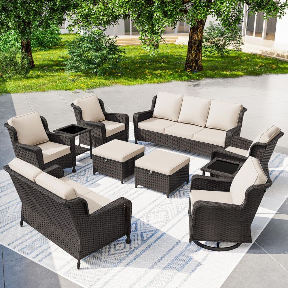 MeetLeisure 10-Piece Furniture Set Wicker Patio Conversation Set ...