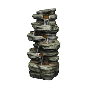 11.40 in. W Outdoor Garden/Yard Resin Rock Fountain With LED Light in 5-Crock with Contemporary Design in Gray