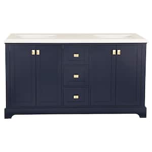 Aphrodite 60 in. W x 22 in. D x 33 in. H Freestanding Bath Vanity in Blue with White Cultured Marble Top and Double Sink