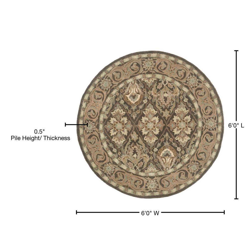 Handmade Tufted Round Wool Rug in Brown and Beige