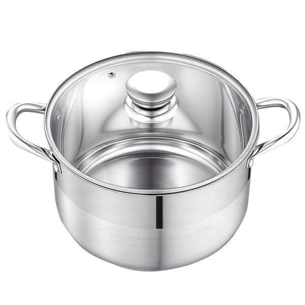 8-qt. Stainless Steel Stock Pot with Glass Lid, PFOA and PFAS-Free, Suitable for Gas, Induction, and Electric Stoves