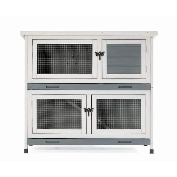 maocao hoom 36 in. L x 18 in. H White 2-Layer Wooden Rabbit Cage