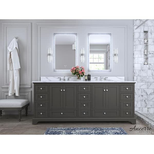 Farmhouse 72 in Double Sink Bathroom Vanity in Grey with Calacatta Gold  Quartz Countertop