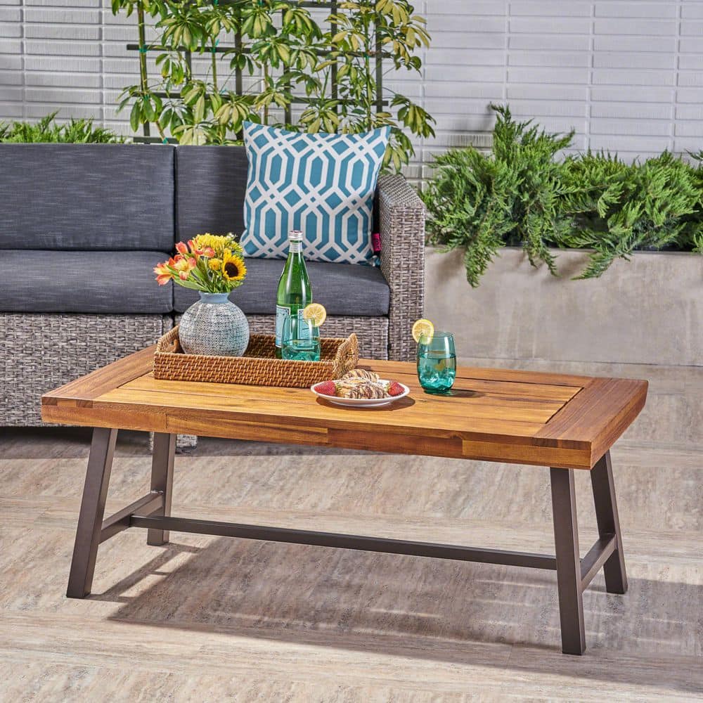 Acacia Wood & Metal Outdoor Dinning Table, Coffee Table-45.75&quot