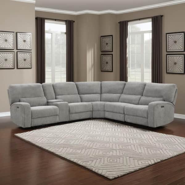 Tonie Round Arm Chenille L-Shaped Cushioned Back Sofa in Light Gray
