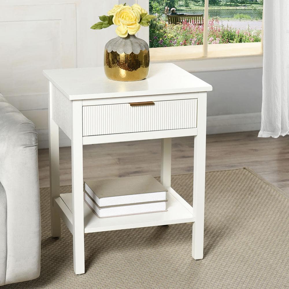 Colleen 19 in. White Rectangle MDF End Table
