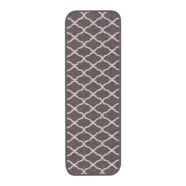 Beverly Rug Trellis Navy 26 in. x 8.5 in. Non-Slip Rubber Back Stair Tread Cover (Set of 7)