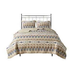 Montana 3-Piece Tan Cotton Percale Full/Queen Printed Oversized Mini Quilt Set