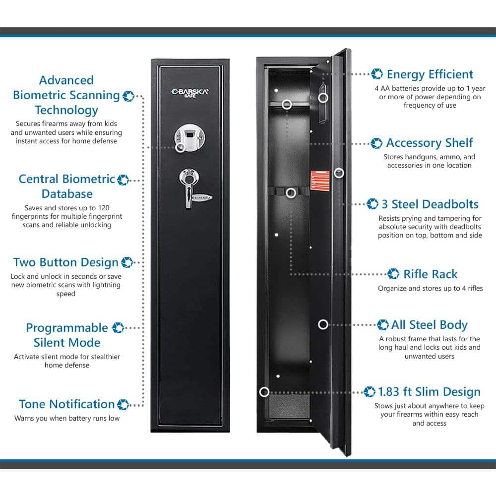Black Steel Biometric Fingerprint Rifle Safe with Silent Mode