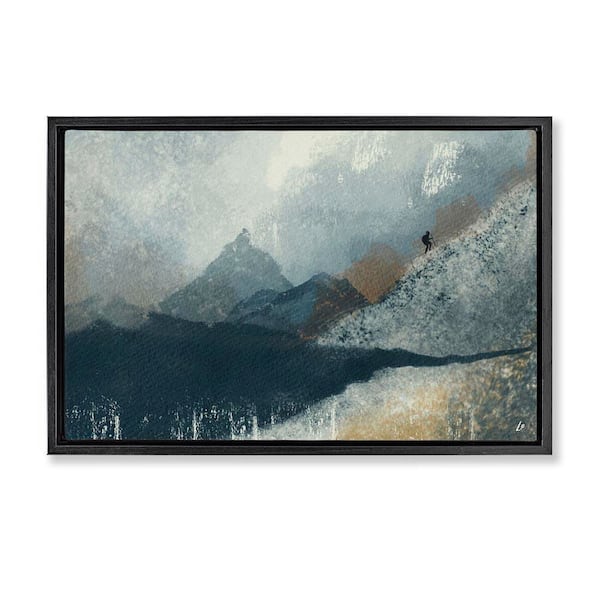 Stupell Industries Intrepid Traveler in Mountains by Lydia Orange Black Floater Frame Abstract Graphic Art Print 21 in. x 31 in.
