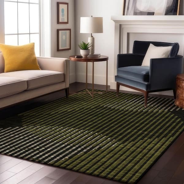 Mayfield Premium Machine Washable Abstract AMF1001 Olive 3 ft. x 4 ft. Area Rug