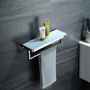 Bagno Bianca Stainless Steel White Glass Shelf with Towel Bar in Chrome